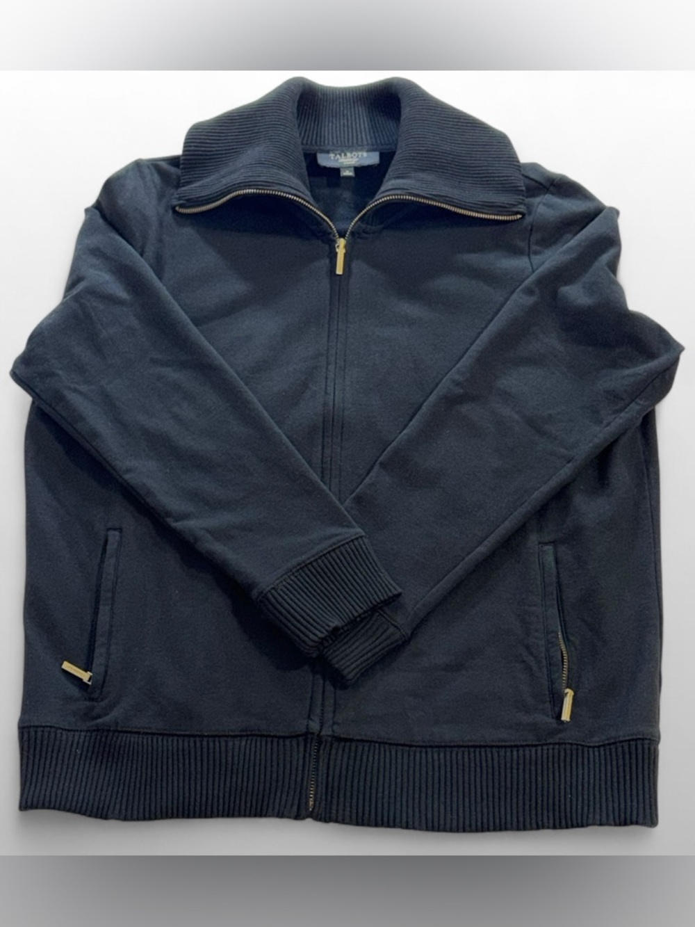 Talbots XL Black Zip Up Jacket Cotton Stretch Lightweight Career Travel Athleisu